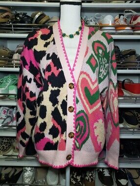 Fate Leopard and Heart Print Sweater